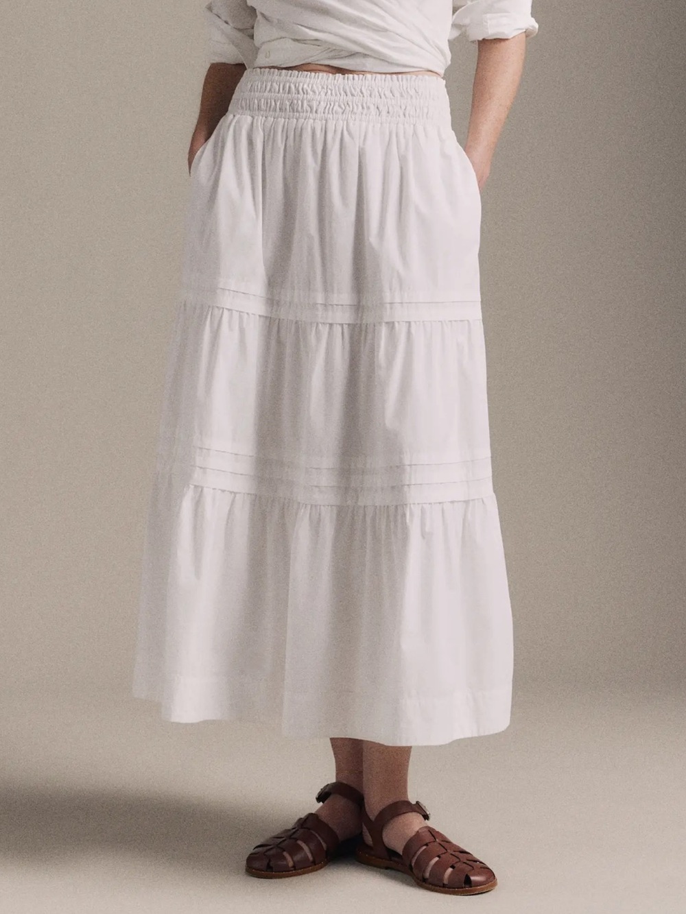 Quince 100% Organic Cotton Poplin Tiered Maxi Skirt NWOT - Picture 2 of 11